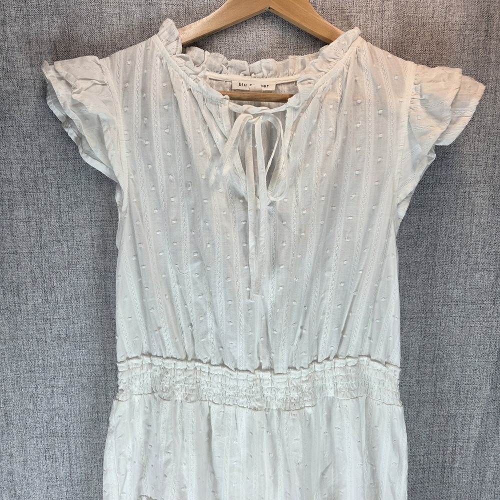 Blu Pepper White Cotton Mini Dress S Ruffle Sleeve Tiered V-Neck Boho Cottage